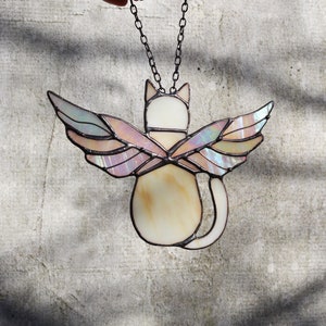 Suncatcher Cat with angels wings Stained Glass Window Hangins Glass Wall Decor Cat Art gift Custom Cat Gift idea for cat lover